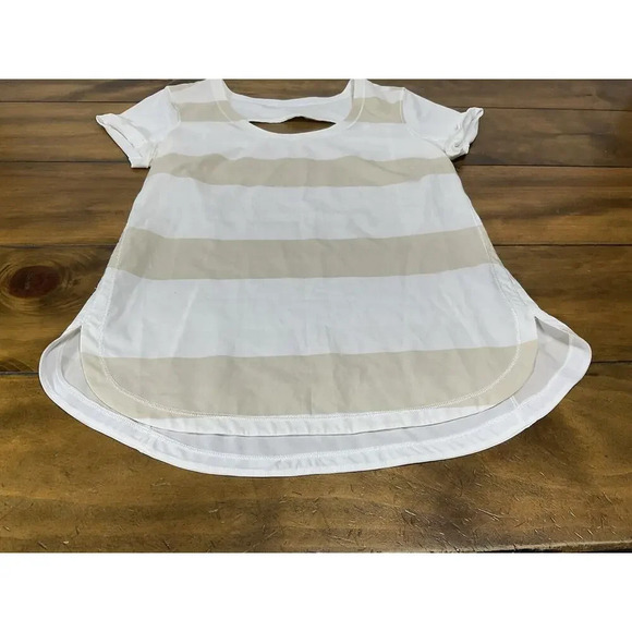 Lululemon Lightened Up Short Sleeve Stroll Stripe Cashew White T-Shirt Size 6 - Picture 4 of 11